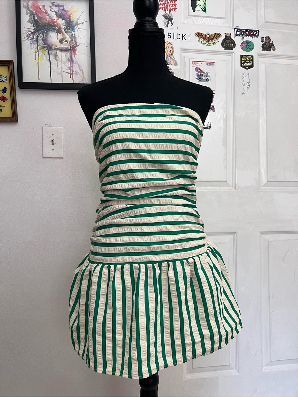 Princess Polly Green & White Strapless Striped Dress